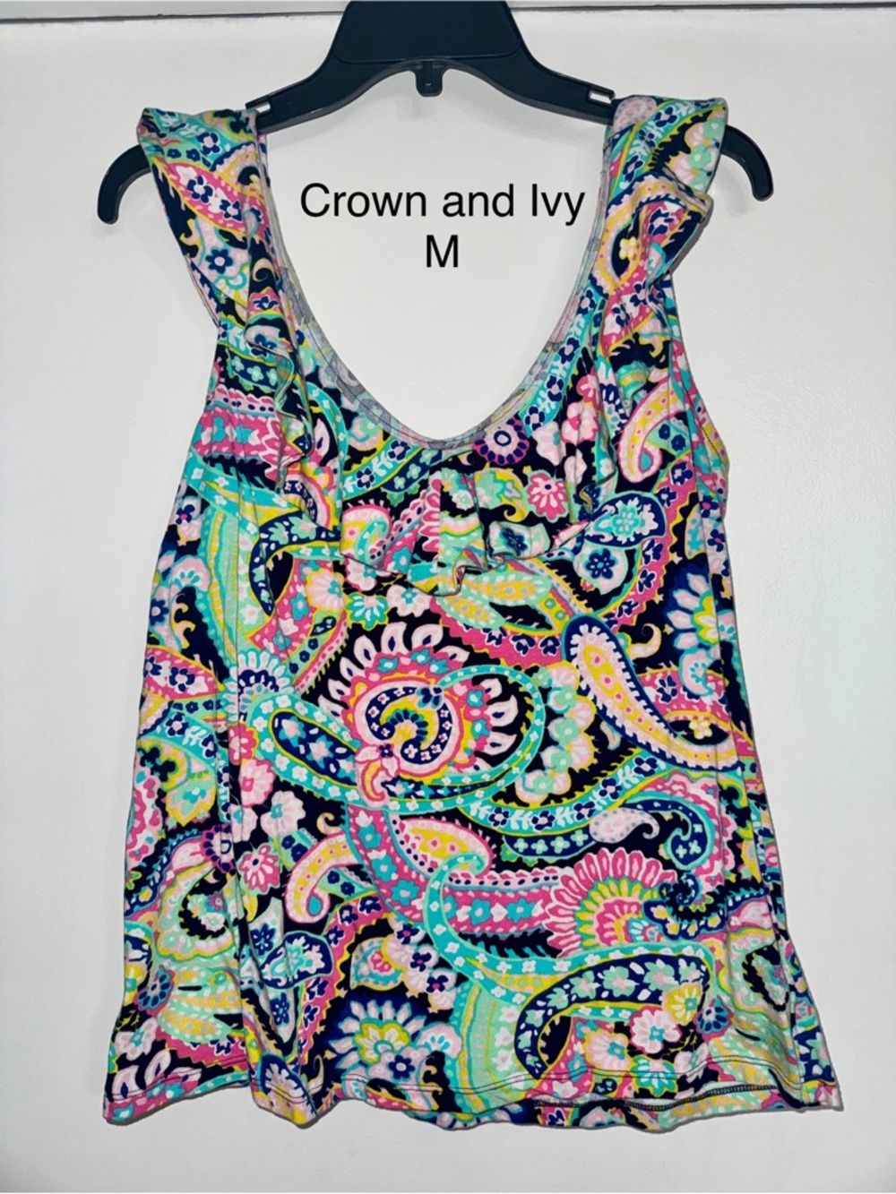 crown & ivy Bright Multicolor Paisley Tank Top